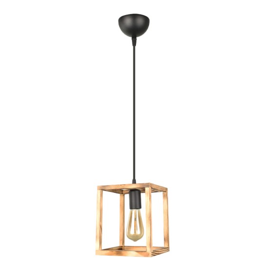 Φωτιστικό οροφής Kubo  E27 ξύλινο μονόφωτο χρώμα φυσικό 18x18x65εκ.