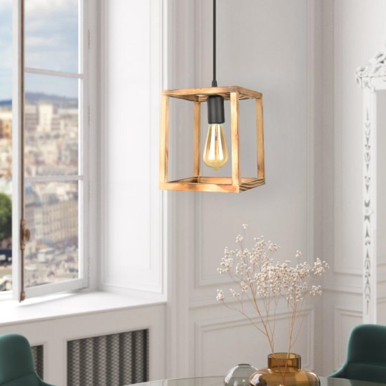 Φωτιστικό οροφής Kubo  E27 ξύλινο μονόφωτο χρώμα φυσικό 18x18x65εκ.