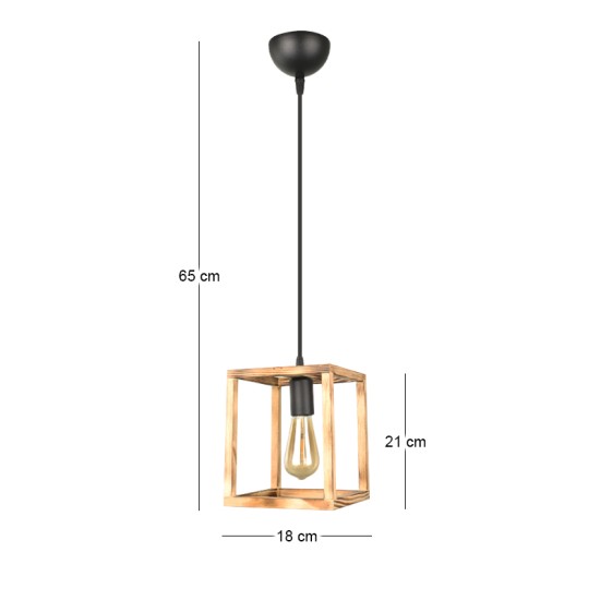 Φωτιστικό οροφής Kubo  E27 ξύλινο μονόφωτο χρώμα φυσικό 18x18x65εκ.