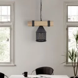 Φωτιστικό οροφής Elora  E27 ξύλινο - μεταλλικό μονόφωτο χρώμα φυσικό - μαύρο 25x13x75εκ.