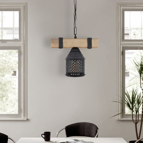 Φωτιστικό οροφής Elora  E27 ξύλινο - μεταλλικό μονόφωτο χρώμα φυσικό - μαύρο 25x13x75εκ.