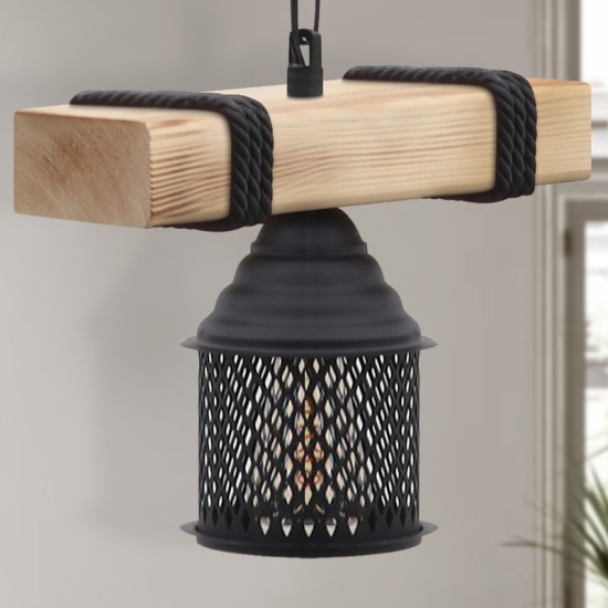 Φωτιστικό οροφής Elora  E27 ξύλινο - μεταλλικό μονόφωτο χρώμα φυσικό - μαύρο 25x13x75εκ.