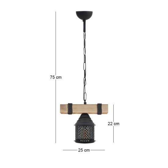 Φωτιστικό οροφής Elora  E27 ξύλινο - μεταλλικό μονόφωτο χρώμα φυσικό - μαύρο 25x13x75εκ.