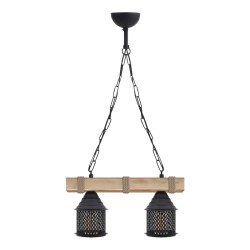 Φωτιστικό οροφής Elora  E27 ξύλινο - μεταλλικό δίφωτο χρώμα φυσικό - μαύρο 40x13x75εκ.