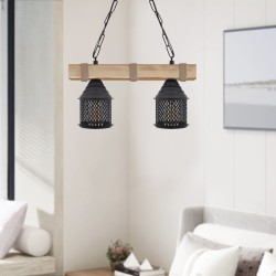 Φωτιστικό οροφής Elora  E27 ξύλινο - μεταλλικό δίφωτο χρώμα φυσικό - μαύρο 40x13x75εκ.