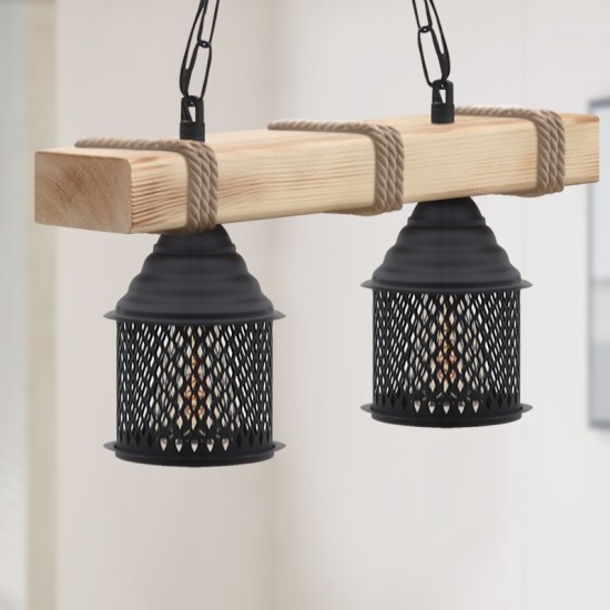 Φωτιστικό οροφής Elora  E27 ξύλινο - μεταλλικό δίφωτο χρώμα φυσικό - μαύρο 40x13x75εκ.