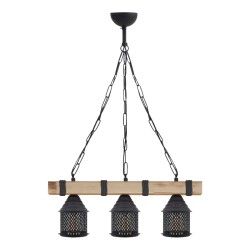 Φωτιστικό οροφής Elora  E27 ξύλινο - μεταλλικό τρίφωτο χρώμα φυσικό - μαύρο 50x13x75εκ.