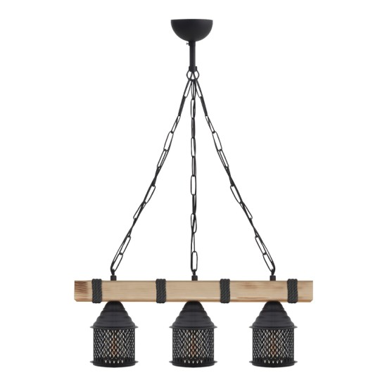 Φωτιστικό οροφής Elora  E27 ξύλινο - μεταλλικό τρίφωτο χρώμα φυσικό - μαύρο 50x13x75εκ.