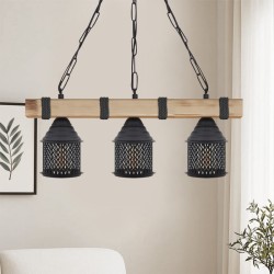 Φωτιστικό οροφής Elora  E27 ξύλινο - μεταλλικό τρίφωτο χρώμα φυσικό - μαύρο 50x13x75εκ.