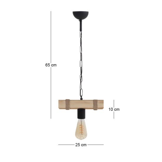 Φωτιστικό οροφής Vero  E27 ξύλινο μονόφωτο χρώμα φυσικό 25x8x65εκ.