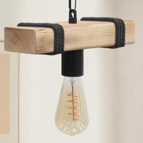 Φωτιστικό οροφής Vero  E27 ξύλινο μονόφωτο χρώμα φυσικό - μαύρο 25x8x65εκ.