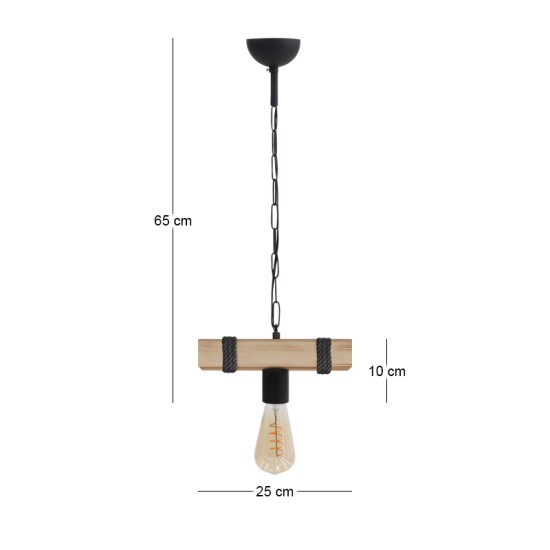Φωτιστικό οροφής Vero  E27 ξύλινο μονόφωτο χρώμα φυσικό - μαύρο 25x8x65εκ.