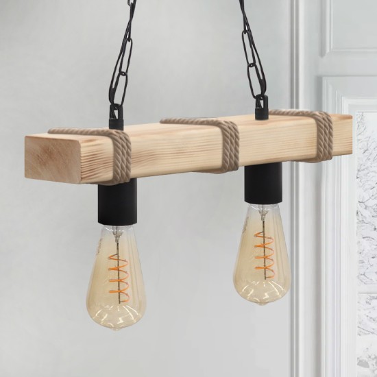 Φωτιστικό οροφής Vero  E27 ξύλινο δίφωτο χρώμα φυσικό 40x8x65εκ.