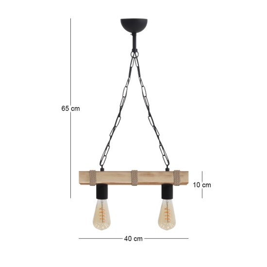 Φωτιστικό οροφής Vero  E27 ξύλινο δίφωτο χρώμα φυσικό 40x8x65εκ.