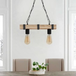 Φωτιστικό οροφής Vero  E27 ξύλινο δίφωτο χρώμα φυσικό - μαύρο 40x8x65εκ.