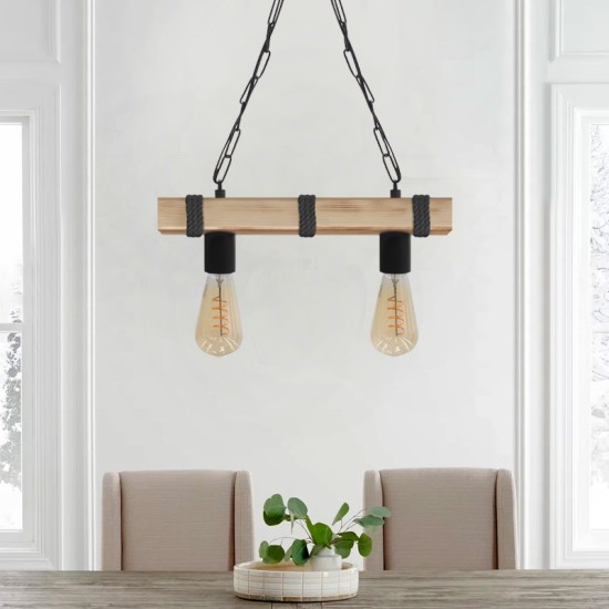 Φωτιστικό οροφής Vero  E27 ξύλινο δίφωτο χρώμα φυσικό - μαύρο 40x8x65εκ.