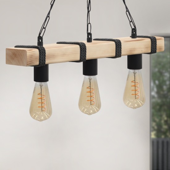 Φωτιστικό οροφής Vero  E27 ξύλινο τρίφωτο χρώμα φυσικό - μαύρο 50x8x65εκ.