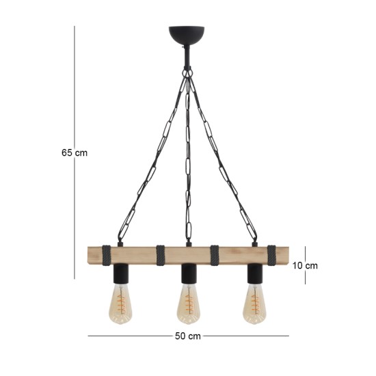 Φωτιστικό οροφής Vero  E27 ξύλινο τρίφωτο χρώμα φυσικό - μαύρο 50x8x65εκ.