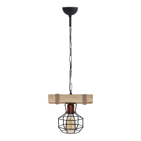 Φωτιστικό οροφής Lumenia  E27 ξύλινο - μεταλλικό μονόφωτο χρώμα φυσικό - μαύρο 25x14x80εκ.
