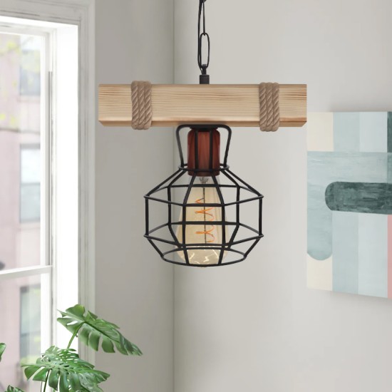 Φωτιστικό οροφής Lumenia  E27 ξύλινο - μεταλλικό μονόφωτο χρώμα φυσικό - μαύρο 25x14x80εκ.