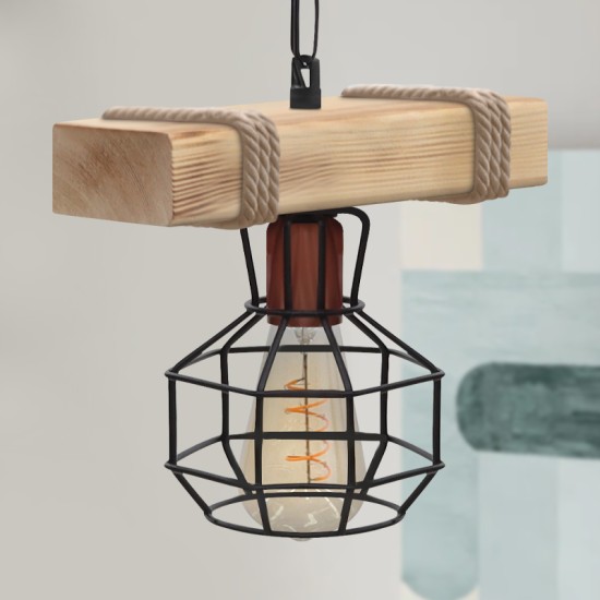 Φωτιστικό οροφής Lumenia  E27 ξύλινο - μεταλλικό μονόφωτο χρώμα φυσικό - μαύρο 25x14x80εκ.