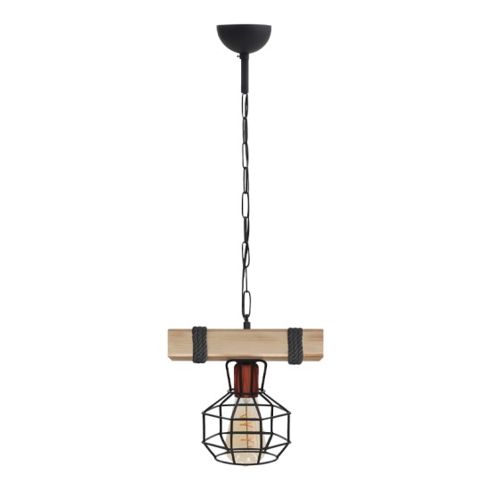 Φωτιστικό οροφής Lumenia  E27 ξύλινο - μεταλλικό μονόφωτο χρώμα φυσικό - μαύρο 25x14x80εκ.