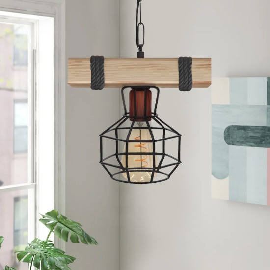 Φωτιστικό οροφής Lumenia  E27 ξύλινο - μεταλλικό μονόφωτο χρώμα φυσικό - μαύρο 25x14x80εκ.