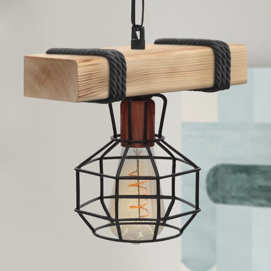 Φωτιστικό οροφής Lumenia  E27 ξύλινο - μεταλλικό μονόφωτο χρώμα φυσικό - μαύρο 25x14x80εκ.