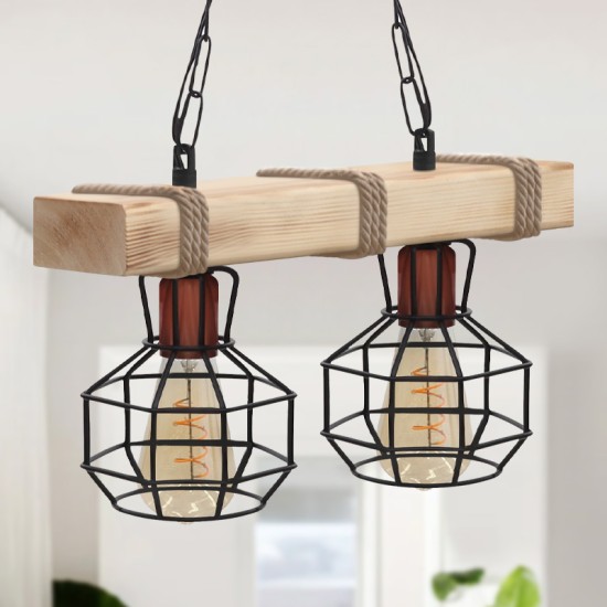 Φωτιστικό οροφής Lumenia  E27 ξύλινο - μεταλλικό δίφωτο χρώμα φυσικό - μαύρο 40x14x80εκ.