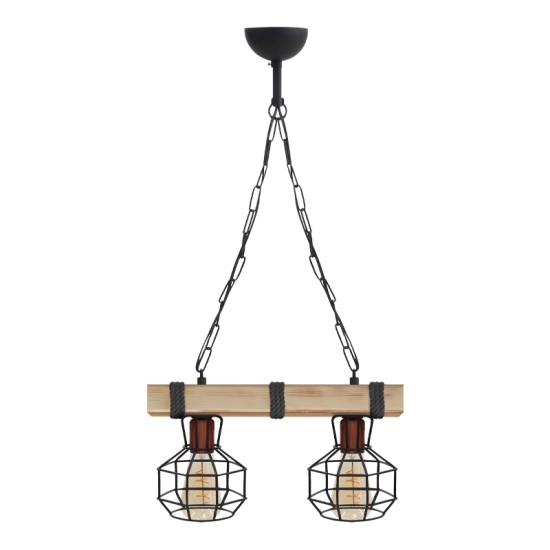 Φωτιστικό οροφής Lumenia  E27 ξύλινο - μεταλλικό δίφωτο χρώμα φυσικό - μαύρο 40x14x80εκ.