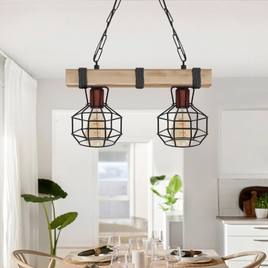 Φωτιστικό οροφής Lumenia  E27 ξύλινο - μεταλλικό δίφωτο χρώμα φυσικό - μαύρο 40x14x80εκ.