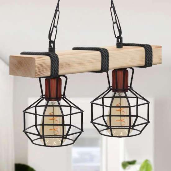 Φωτιστικό οροφής Lumenia  E27 ξύλινο - μεταλλικό δίφωτο χρώμα φυσικό - μαύρο 40x14x80εκ.