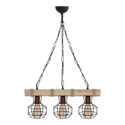 Φωτιστικό οροφής Lumenia  E27 ξύλινο - μεταλλικό τρίφωτο χρώμα φυσικό - μαύρο 50x14x80εκ.