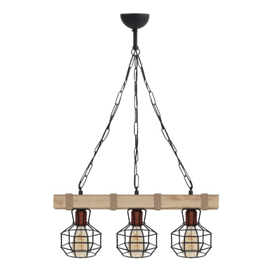 Φωτιστικό οροφής Lumenia  E27 ξύλινο - μεταλλικό τρίφωτο χρώμα φυσικό - μαύρο 50x14x80εκ.