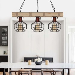 Φωτιστικό οροφής Lumenia  E27 ξύλινο - μεταλλικό τρίφωτο χρώμα φυσικό - μαύρο 50x14x80εκ.