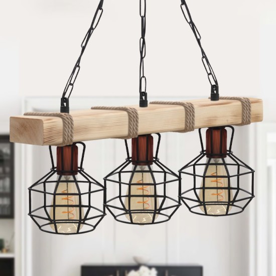 Φωτιστικό οροφής Lumenia  E27 ξύλινο - μεταλλικό τρίφωτο χρώμα φυσικό - μαύρο 50x14x80εκ.