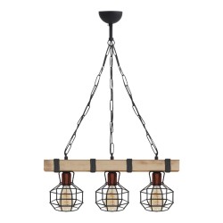 Φωτιστικό οροφής Lumenia  E27 ξύλινο - μεταλλικό τρίφωτο χρώμα φυσικό - μαύρο 50x14x80εκ.