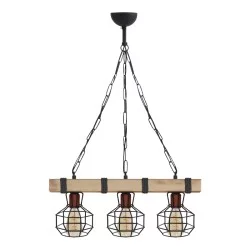 Φωτιστικό οροφής Lumenia  E27 ξύλινο - μεταλλικό τρίφωτο χρώμα φυσικό - μαύρο 50x14x80εκ.