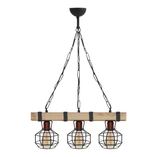 Φωτιστικό οροφής Lumenia  E27 ξύλινο - μεταλλικό τρίφωτο χρώμα φυσικό - μαύρο 50x14x80εκ.