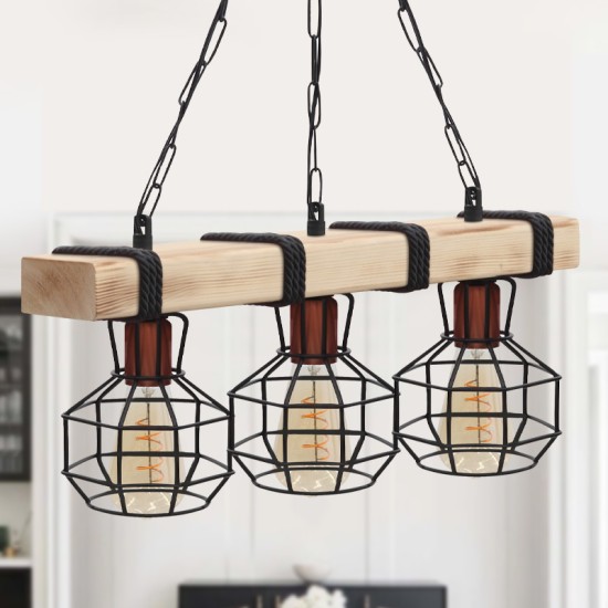 Φωτιστικό οροφής Lumenia  E27 ξύλινο - μεταλλικό τρίφωτο χρώμα φυσικό - μαύρο 50x14x80εκ.