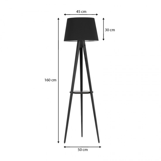 Φωτιστικό δαπέδου Perry Megapap ξύλο/ύφασμα χρώμα μαύρο 45x45x160εκ. - 0234105