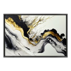 Πίνακας σε καμβά "Abstract Golden Wave"  ψηφιακής εκτύπωσης με κορνίζα χρώμα μαύρο 140x100x3εκ.