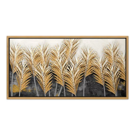 Πίνακας σε καμβά Gold Leaves  ψηφιακής εκτύπωσης με κορνίζα χρώμα χρυσό 140x70x3εκ.