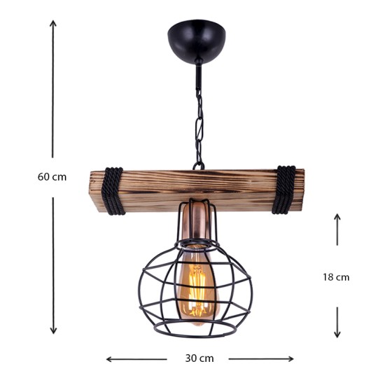 Φωτιστικό οροφής Marit  E27 ξύλινο/μεταλλικό μονόφωτο καρυδί/μαύρο 30x15x60εκ.