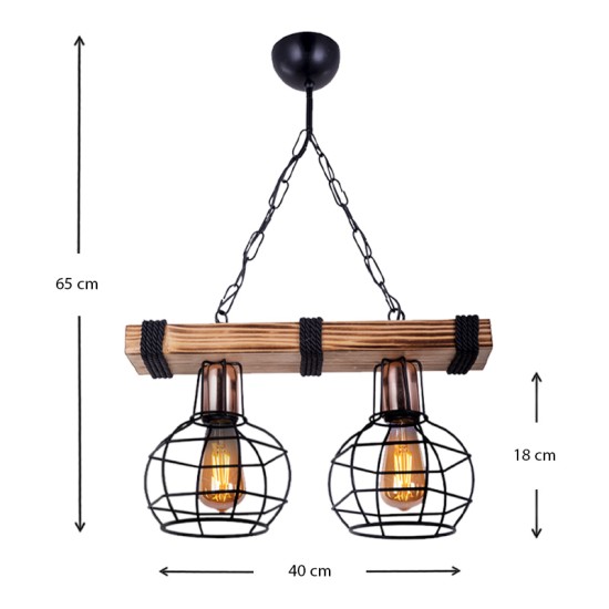 Φωτιστικό οροφής Marit  E27 ξύλινο/μεταλλικό δίφωτο καρυδί/μαύρο 40x15x65εκ.