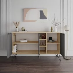 Μπουφές Clara  χρώμα sapphire oak - ανθρακί 142x35,6x83εκ.