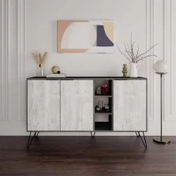 Μπουφές Clara  χρώμα γκρι ρετρό - λευκό αντικέ 142x35,6x83εκ.