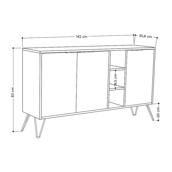 Μπουφές μελαμίνης Clara Megapap χρώμα λευκό 142x35,6x83εκ. - 0213954