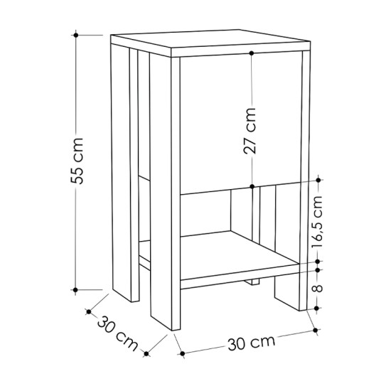 Κομοδίνο Ema  χρώμα μαύρο 30x30x55εκ.