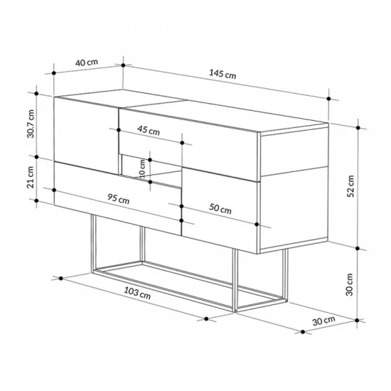 Μπουφές Eros  φυσικό οξιάς - ανθρακί 145x40x82εκ.